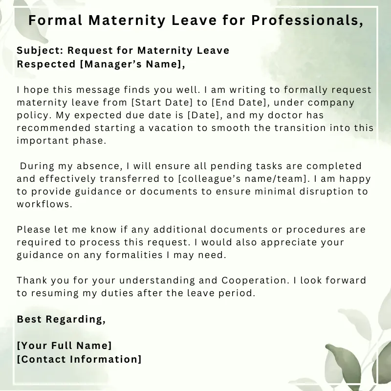 maternity leave Application for Government & private sector employee