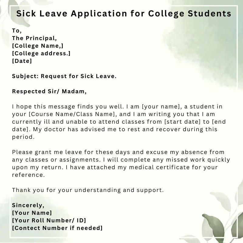Sick Leave Application for college student